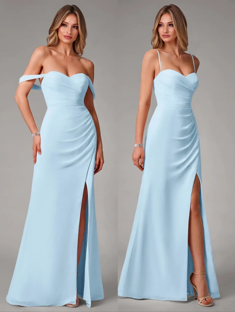 Azazie Haisley Sky Blue Sheath Off the Shoulder Chiffon Convertible Dress Size 6